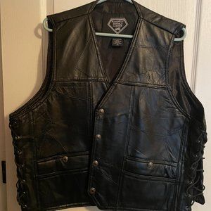 Leather Motorcycle Vest w/ Concealed Carry Pocket